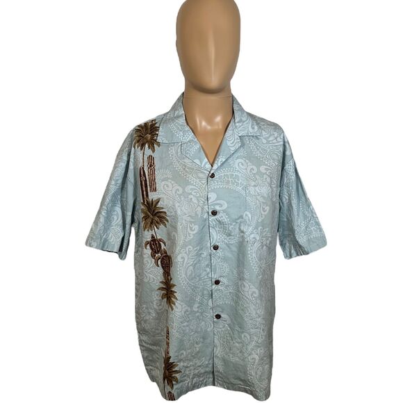 Vintage Mens Pacific Legend USA Made Hawaiian Floral Aloha Shirt Blue SZ Large - Picture 1 of 5